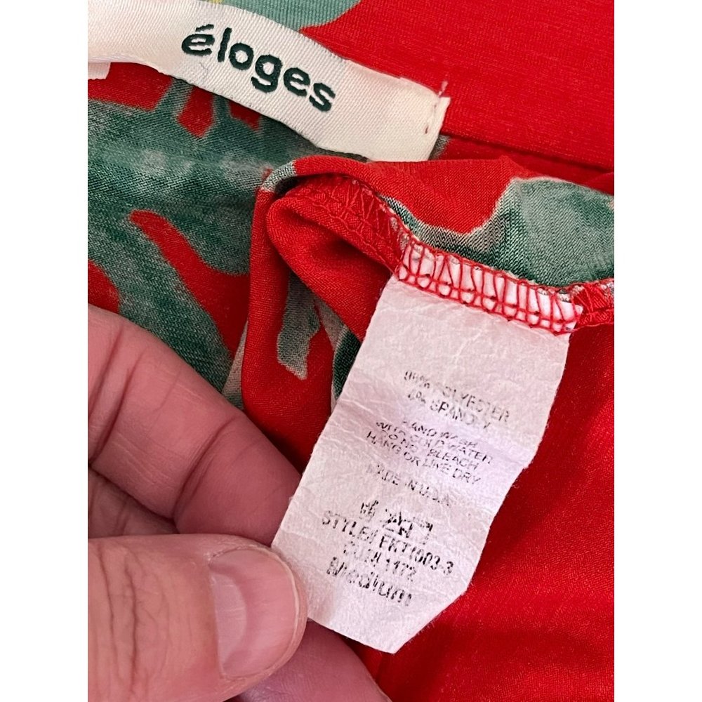 E'loges Collared Peek-a-boo V-Neck Floral Stretchy Short Sleeve Dress/Long Shirt - Picture 11 of 12